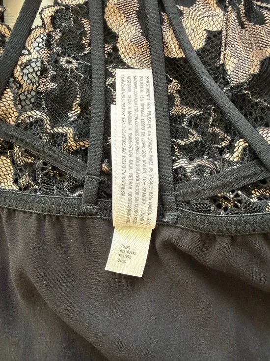 Auden Babydoll Plunge Chemise Large Floral Lace Bodice Satin Nightie Notes - Picture 13 of 15